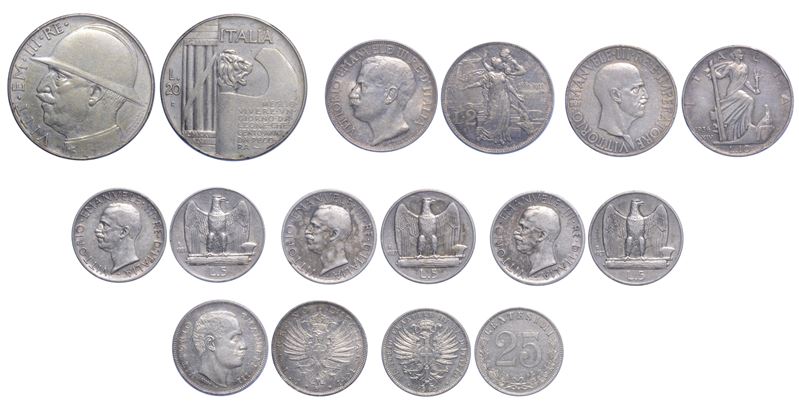 REGNO D'ITALIA. VITTORIO EMANUELE III DI SAVOIA, 1900-1946. Lotto di 8 monete.  - Asta Numismatica Light - Cambi Casa d'Aste