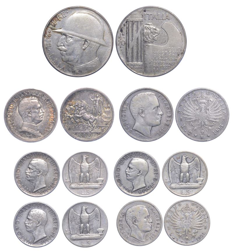REGNO D'ITALIA. VITTORIO EMANUELE III DI SAVOIA, 1900-1946. Lotto di 7 monete in argento.  - Asta Numismatica Light - Cambi Casa d'Aste
