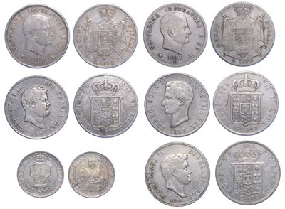 Monetazione italiana e della Repubblica di San Marino, Lotto di sei monete (argento e bronzo), Mi...