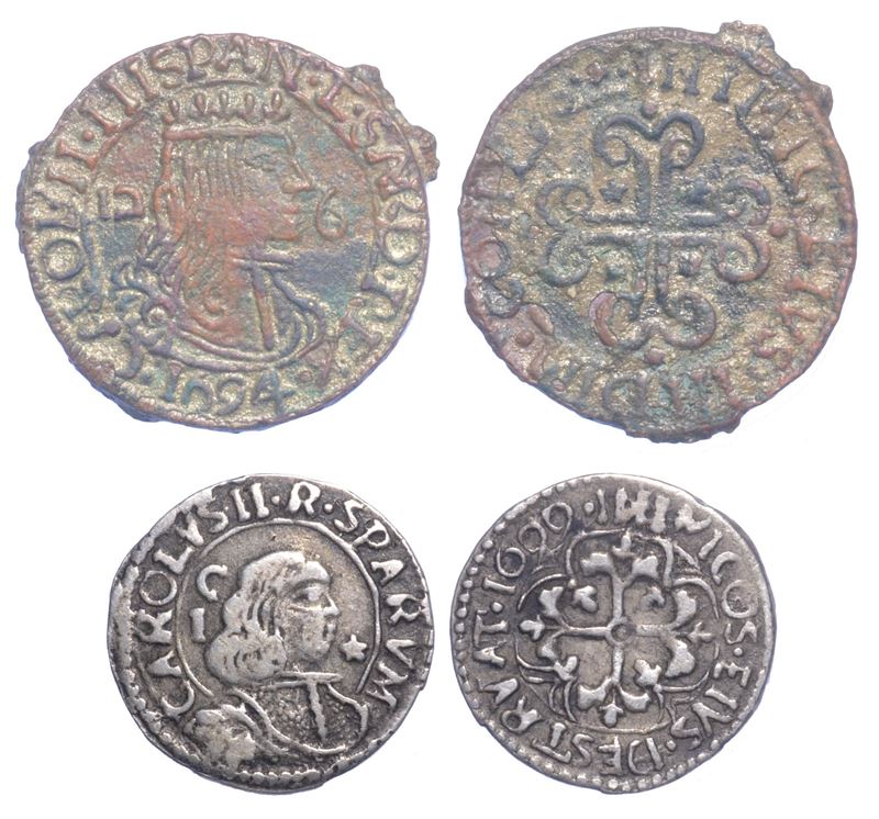 CAGLIARI. CARLO II DI SPAGNA, 1665-1700. Lotto di due monete.  - Asta Numismatica Light - Cambi Casa d'Aste
