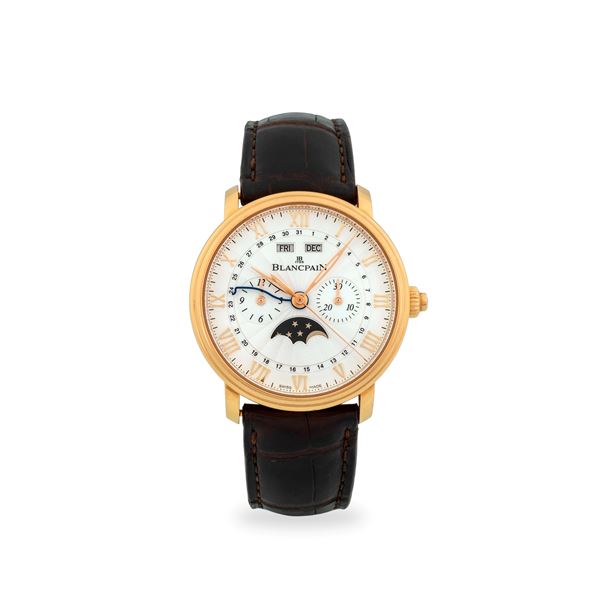 Villeret Chrono Monopulsante, quadrante argentè Guillochè a raggiera con numeri Romani e calendario completo fasi lunari, circa 2000
