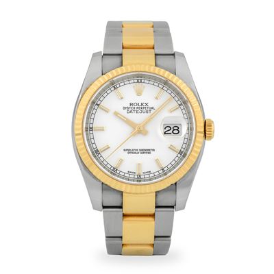 Datejust ref. 116233 in acciaio e oro giallo, quadrante bianco, circa 2015