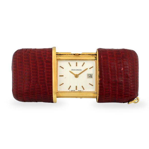 Movado - Ermeto ref. 213-8 in oro giallo, quadrante argentè con indici applicati e datario al tre, con scatola e garanzia, circa 1960