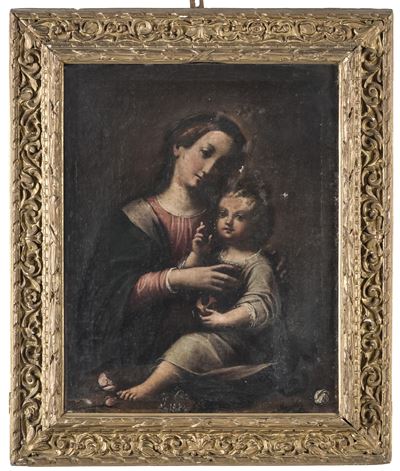 Scuola piemontese del XVII secolo, Madonna con Bambino, olio su tela