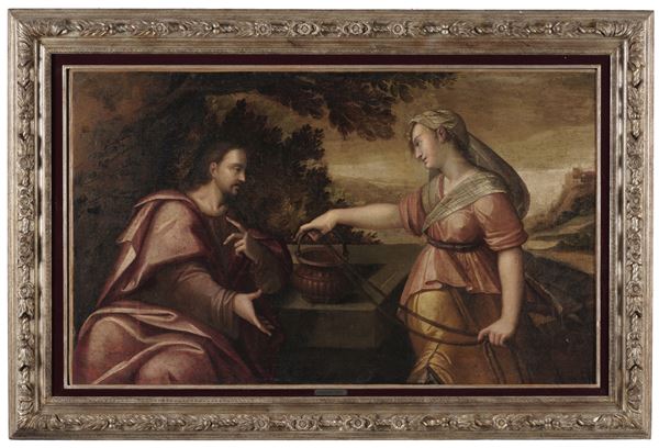 Scuola del XVII secolo Cristo e la Samaritana al pozzo