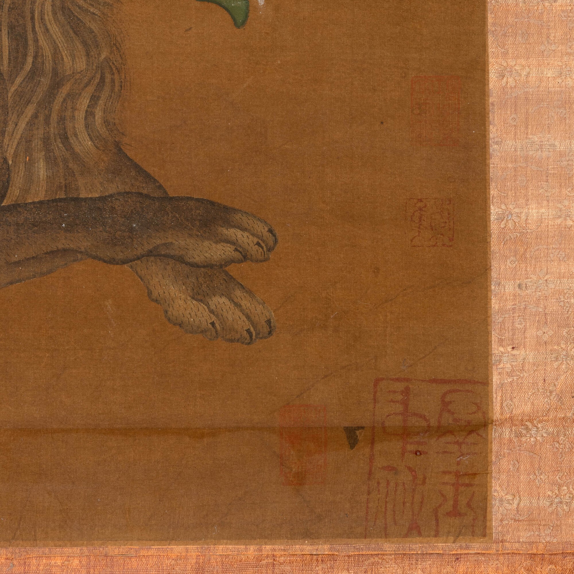 Dinastia Qing (epoca Qianlong, 1736-1796), Sacerdotessa in meditazione con leone e tigre, dipinto...