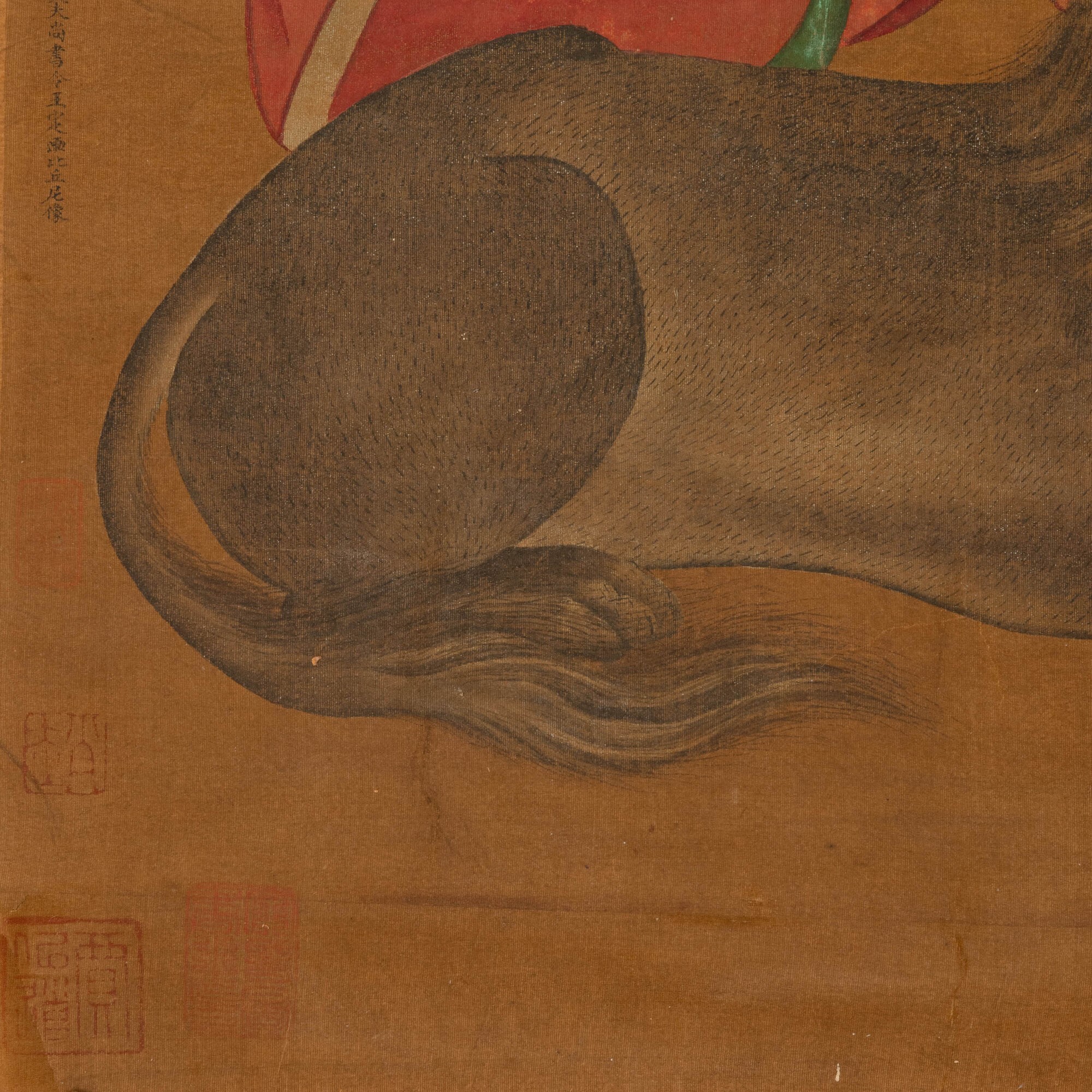 Dinastia Qing (epoca Qianlong, 1736-1796), Sacerdotessa in meditazione con leone e tigre, dipinto...