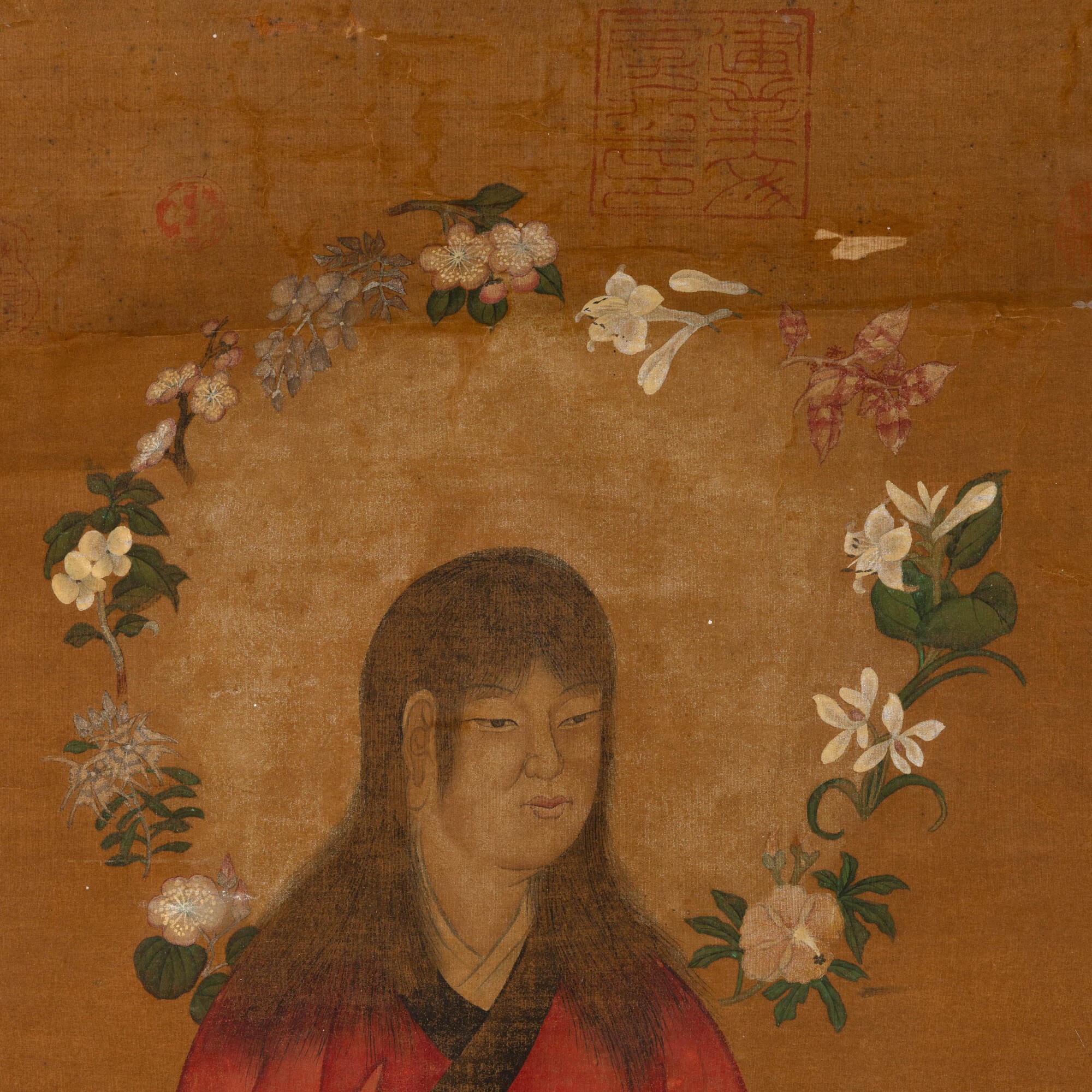 Dinastia Qing (epoca Qianlong, 1736-1796), Sacerdotessa in meditazione con leone e tigre, dipinto...
