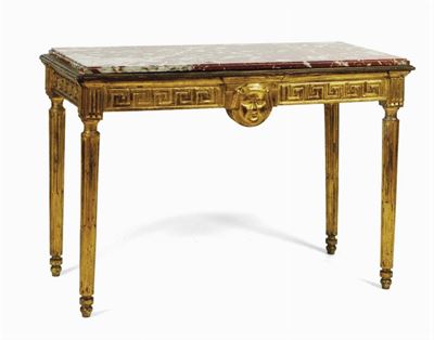 Console in Stile Luigi XVI in Legno Intagliato e Dorato, XIX Secolo