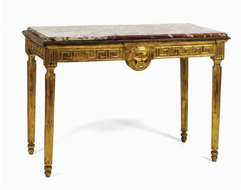 Console in stile Luigi XVI in legno intagliato e dorato, XIX secolo  - Asta Asta a Tempo 7-2014 - Cambi Casa d'Aste