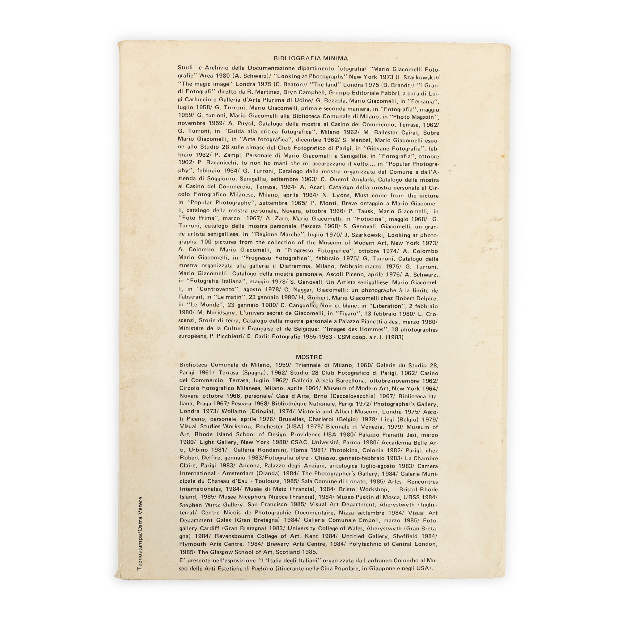 Mario Giacomelli: Testi critici e dieci stampe sciolte, lucide.