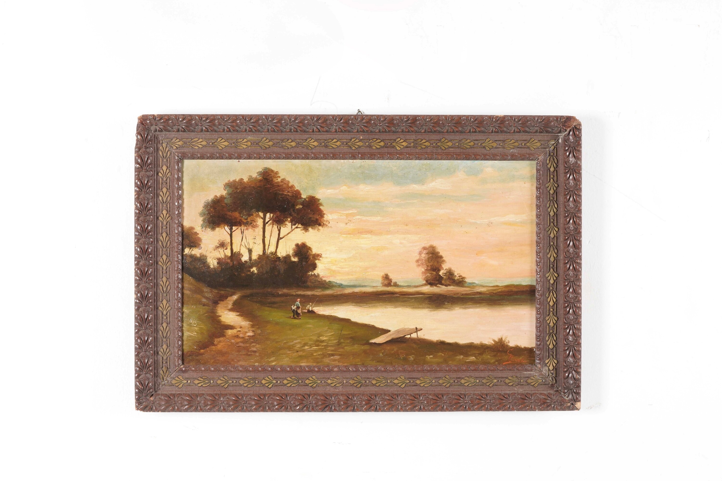 Scuola del XX secolo, Paesaggio con figure, firma G. Bova