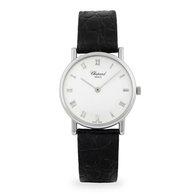 Classic, orologio da polso in oro bianco 18k con quadrante bianco e numeri romani (circa 1990)