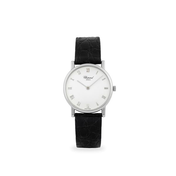 Classic in oro bianco 18k, quadrante bianco con numeri Romani applicati, con scatola originale, circa 1990