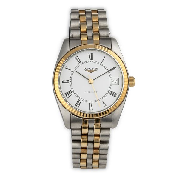 Orologio da polso ref. L7.632.3 in acciaio, quadrante bianco con numeri romani e datario al tre, carica automatica, 33 mm, con scatola originale