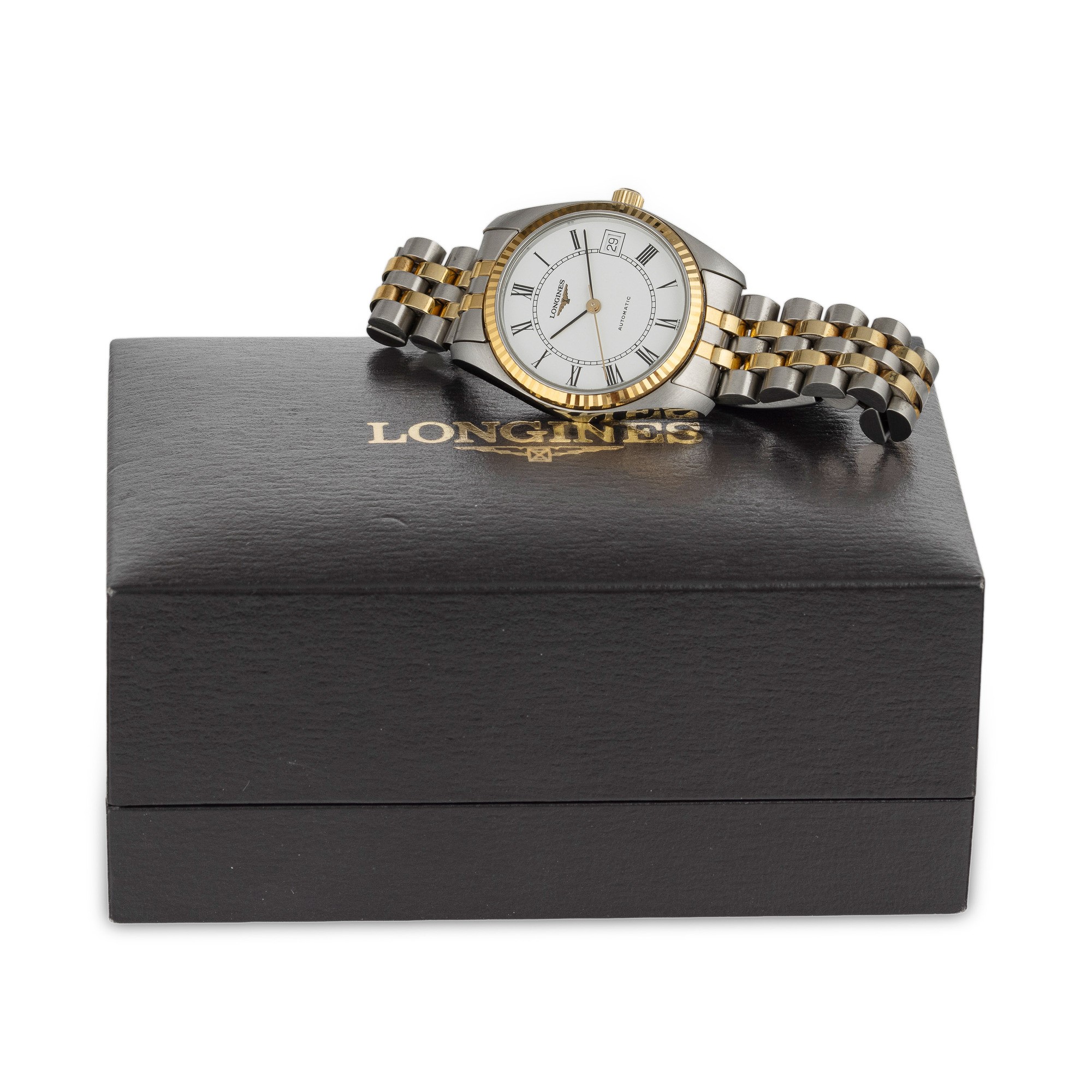 Longines - Orologio da polso ref. L7.632.3 in acciaio, carica automatica, quadrante bianco con da...