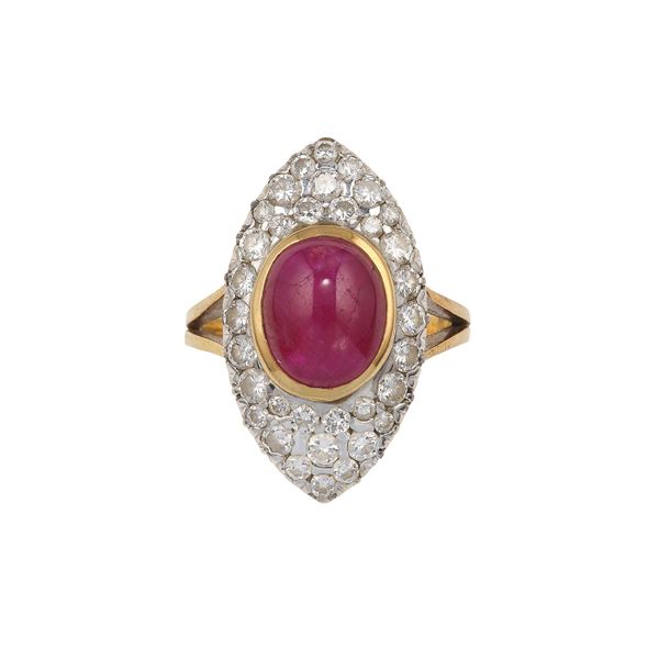 Ruby, diamond and gold ring