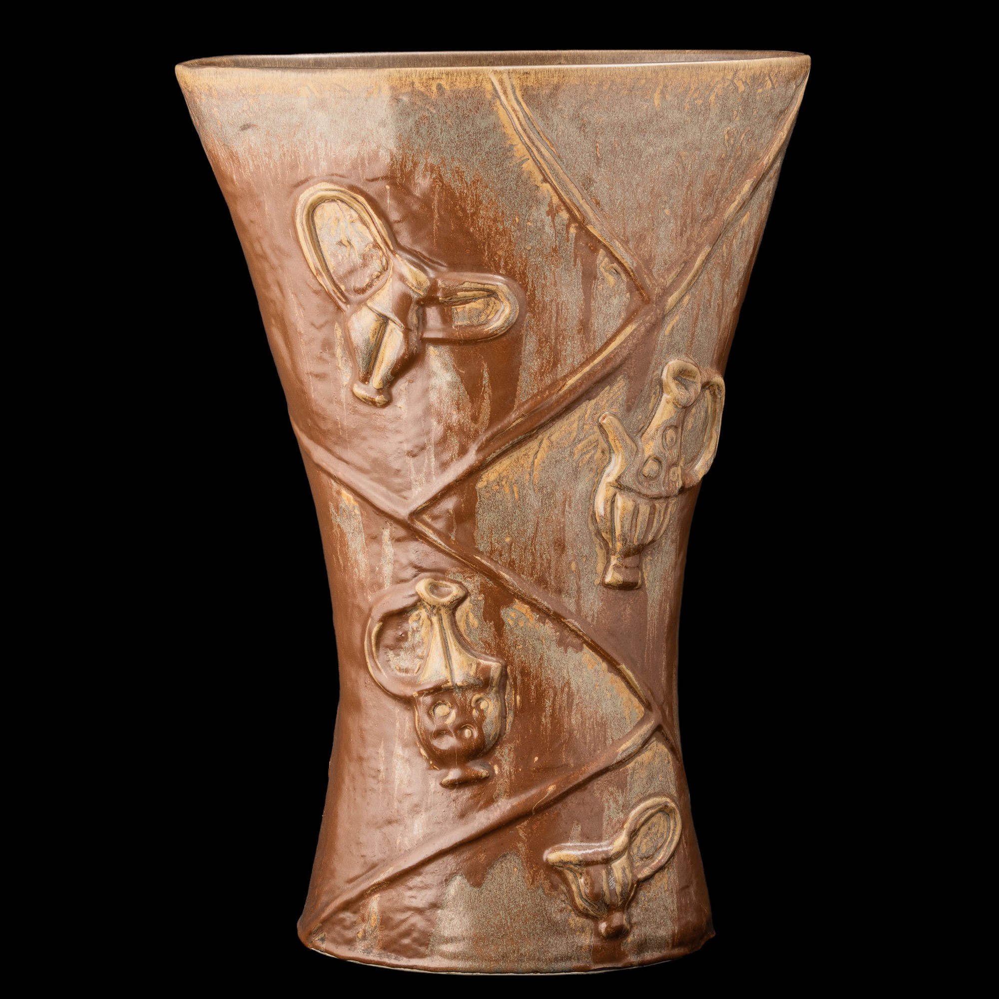 Antonia Campi - S.C.I., Laveno 1950 ca., Grande vaso portaombrelli a forma di clessidra in terrag...