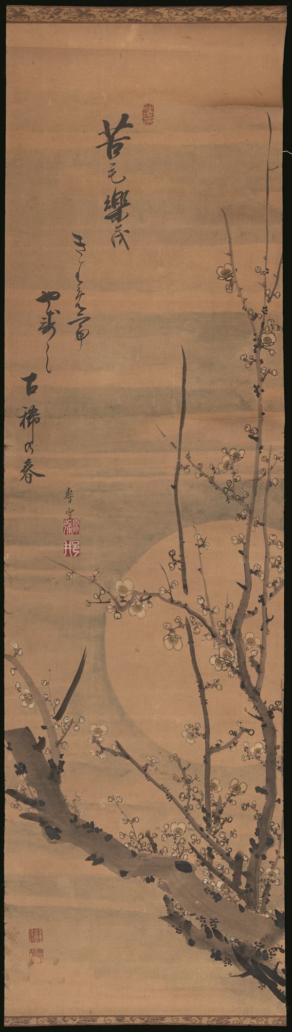 Scroll Kakejiku raffigurante ciliegio in fiori con iscrizioni, Giappone, periodo Meiji (1868-1912)