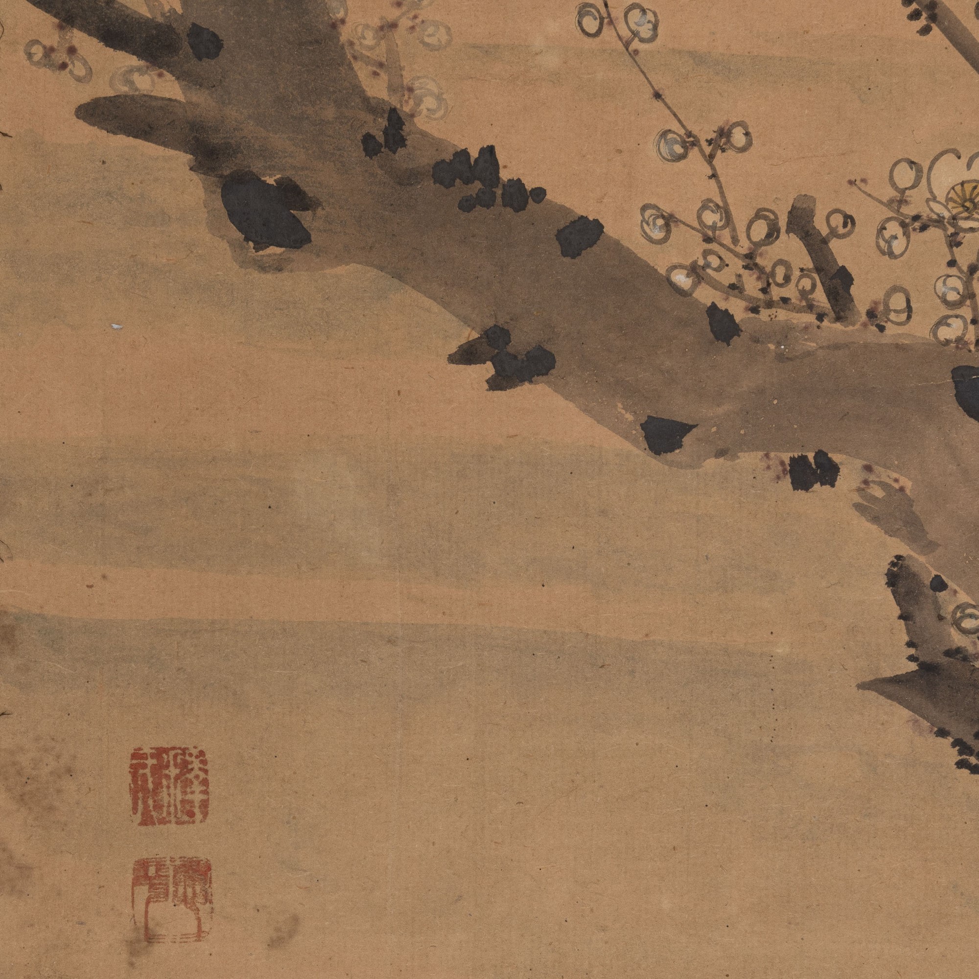 Scroll (kakejiku) giapponese raffigurante ciliegio in fiore con iscrizioni, periodo Meiji (1868-1...