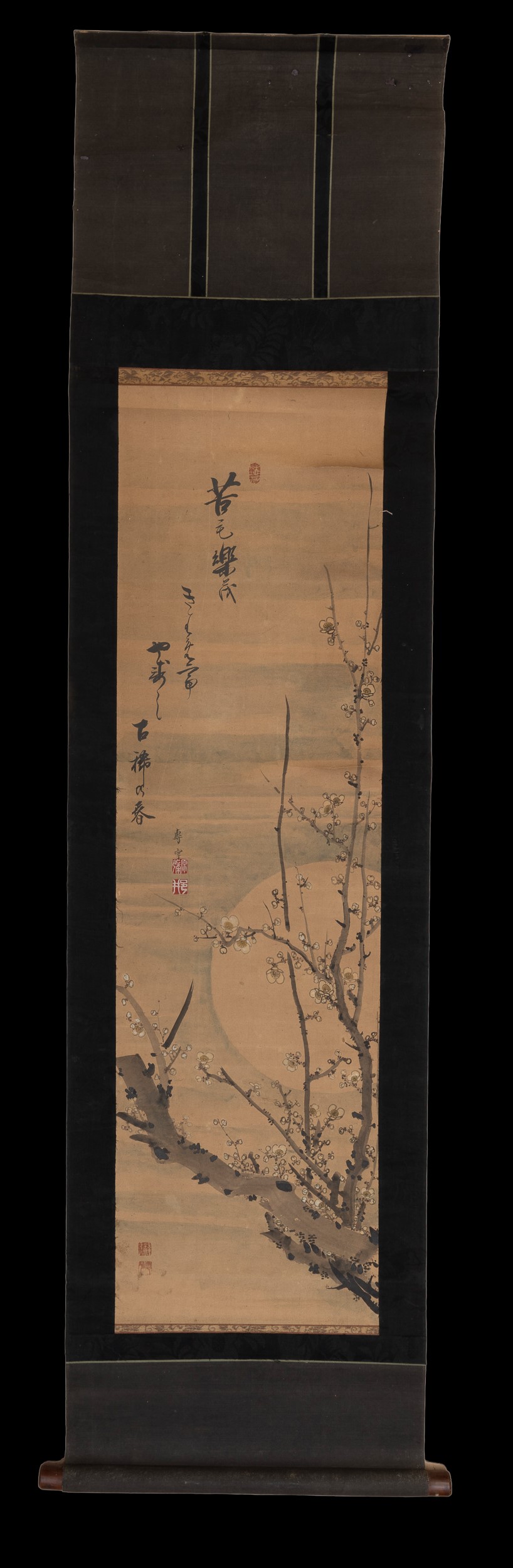 Scroll (kakejiku) giapponese raffigurante ciliegio in fiore con iscrizioni, periodo Meiji (1868-1...