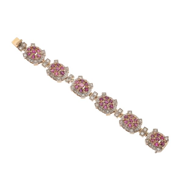 Ruby, diamond, low-karat gold and silver bracelet