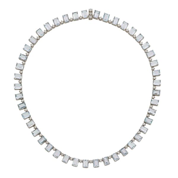 Aquamarine, diamond and gold necklace