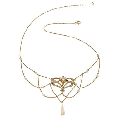 Girocollo con piccole perle, montatura in oro giallo 750/1000 e oro a basso titolo