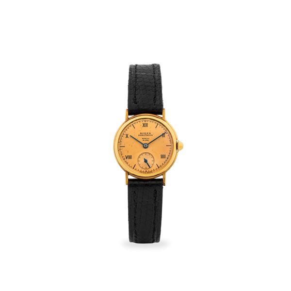 Solo tempo in oro giallo 18k, quadrante champagne firmato “Ronchi Milano” con numeri Romani e piccoli secondi al sei, circa 1938