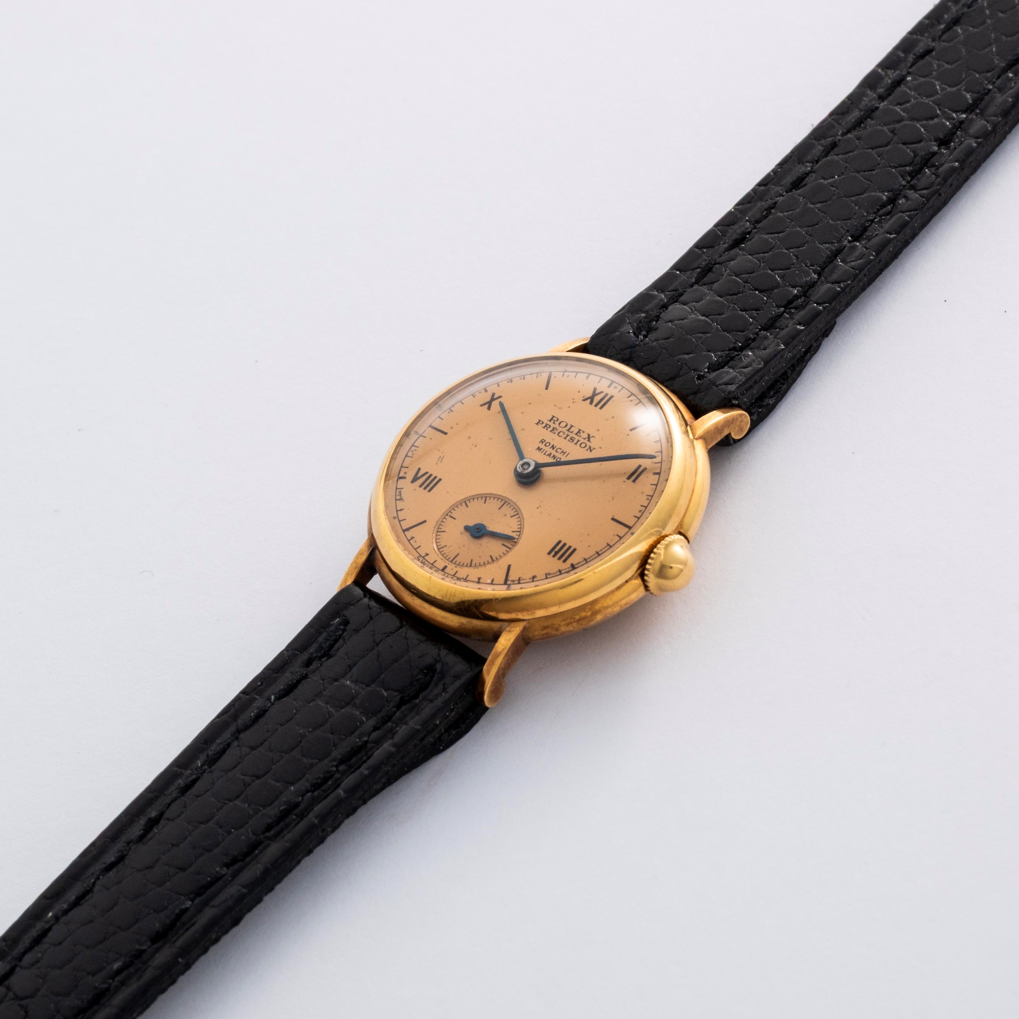Rolex - Solo Tempo ref. 3747, oro giallo 18k, quadrante champagne firmato “Ronchi Milano”, circa ...