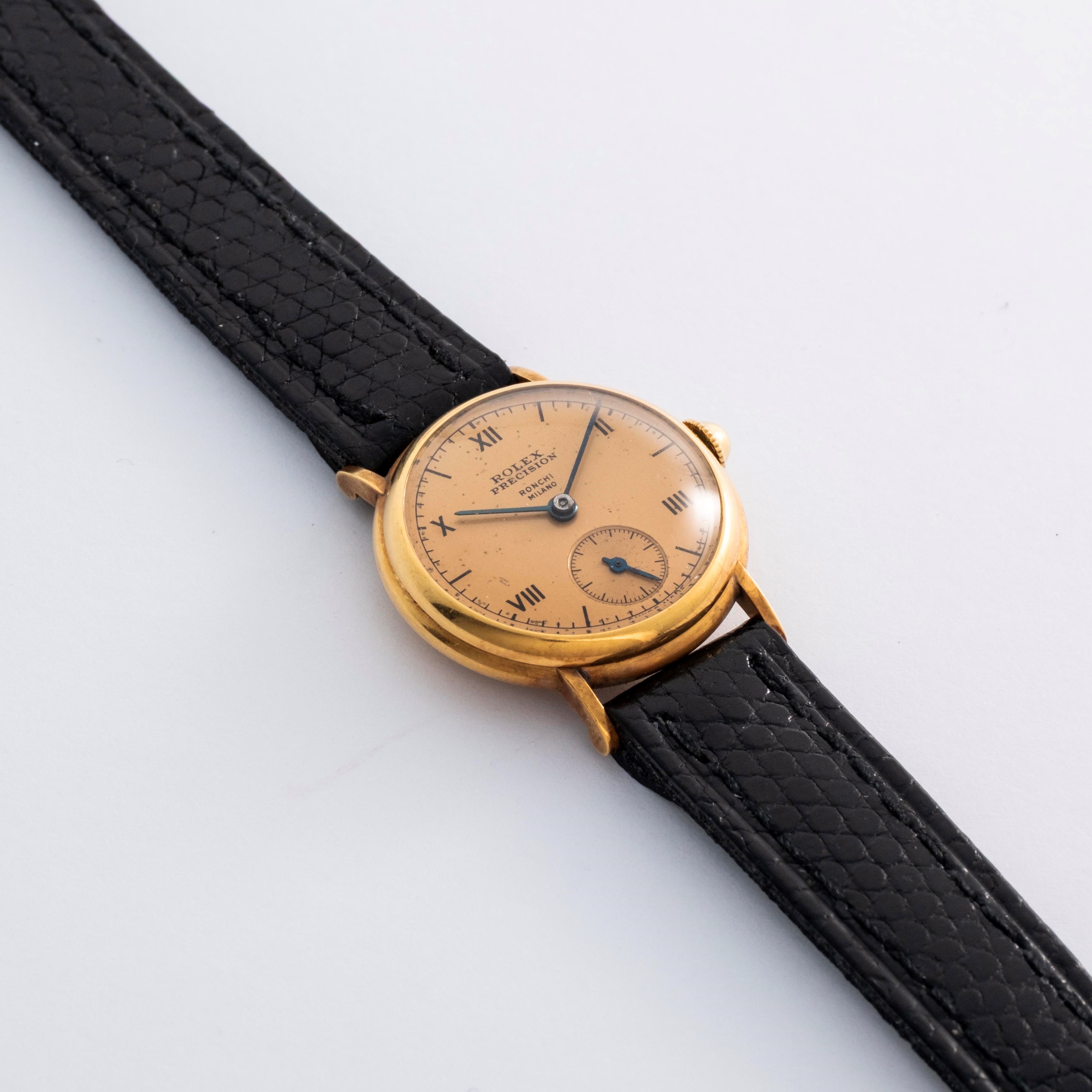 Rolex - Solo Tempo ref. 3747, oro giallo 18k, quadrante champagne firmato “Ronchi Milano”, circa ...