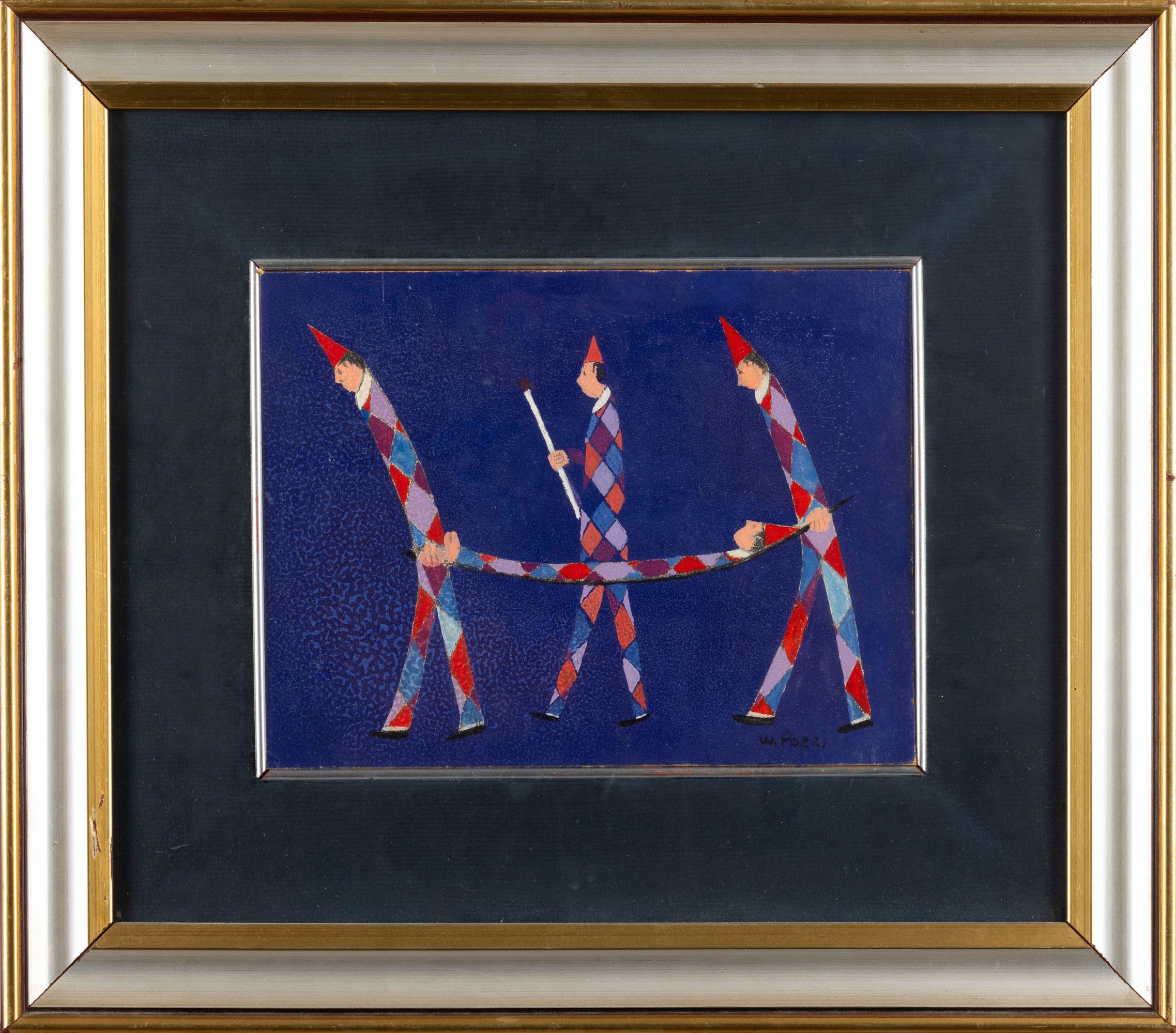 Walter Pozzi - Arlecchini, olio su cartone, 1988