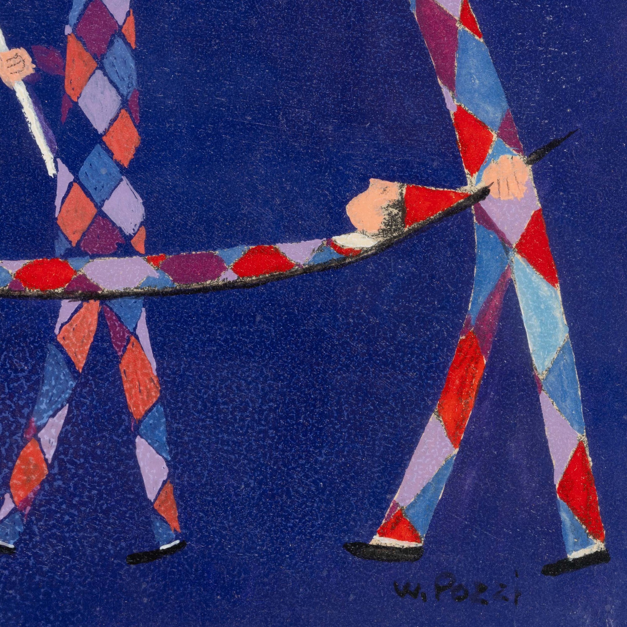 Walter Pozzi - Arlecchini, olio su cartone, 1988