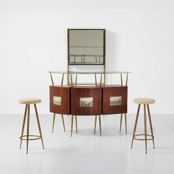 Mobile bar e due sgabelli