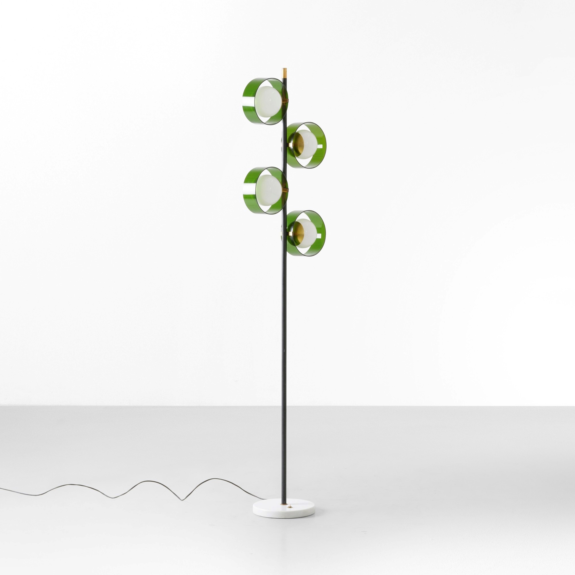 Stilux - Lampada da terra in metallo e plexiglass con base in marmo e diffusori in vetro opalino