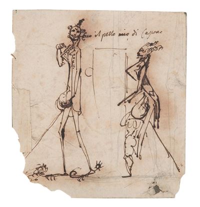 Scuola romana del XVIII secolo, Caricature, penna e inchiostro bruno su carta