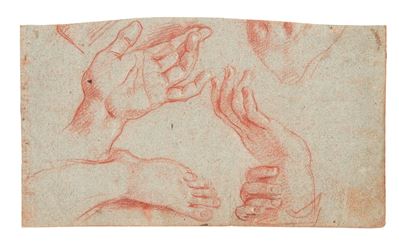 Scuola romana del XVII secolo, Studi di mani, matita rossa su carta
