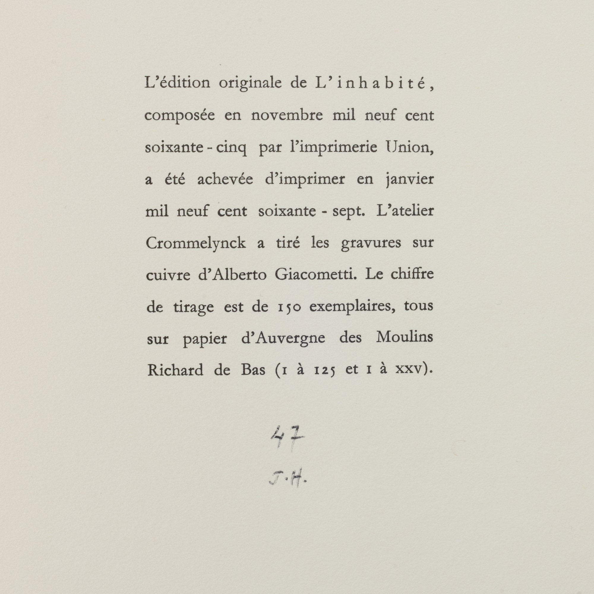 Alberto Giacometti - André Du Bouchet - L’Inhabité
