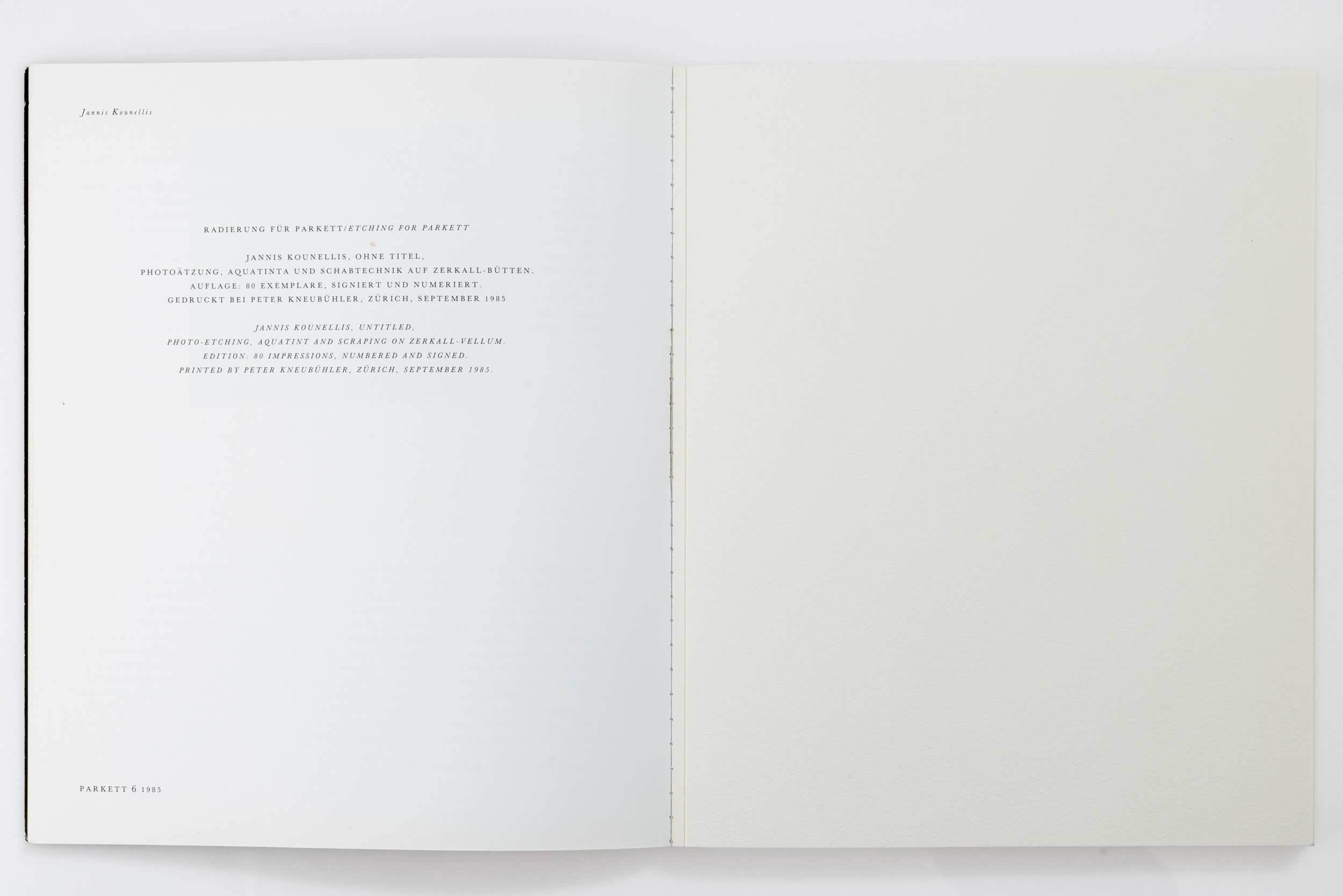 Jannis Kounellis - Parkett, rivista con acquatinta e fotoincisione (n. 6, 1985)