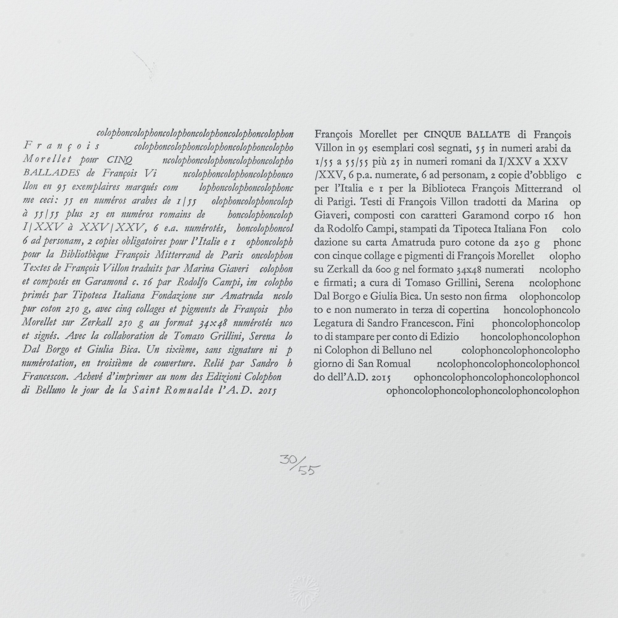François Morellet - François Villon - François Morellet e François Villon, Cinq Ballades
