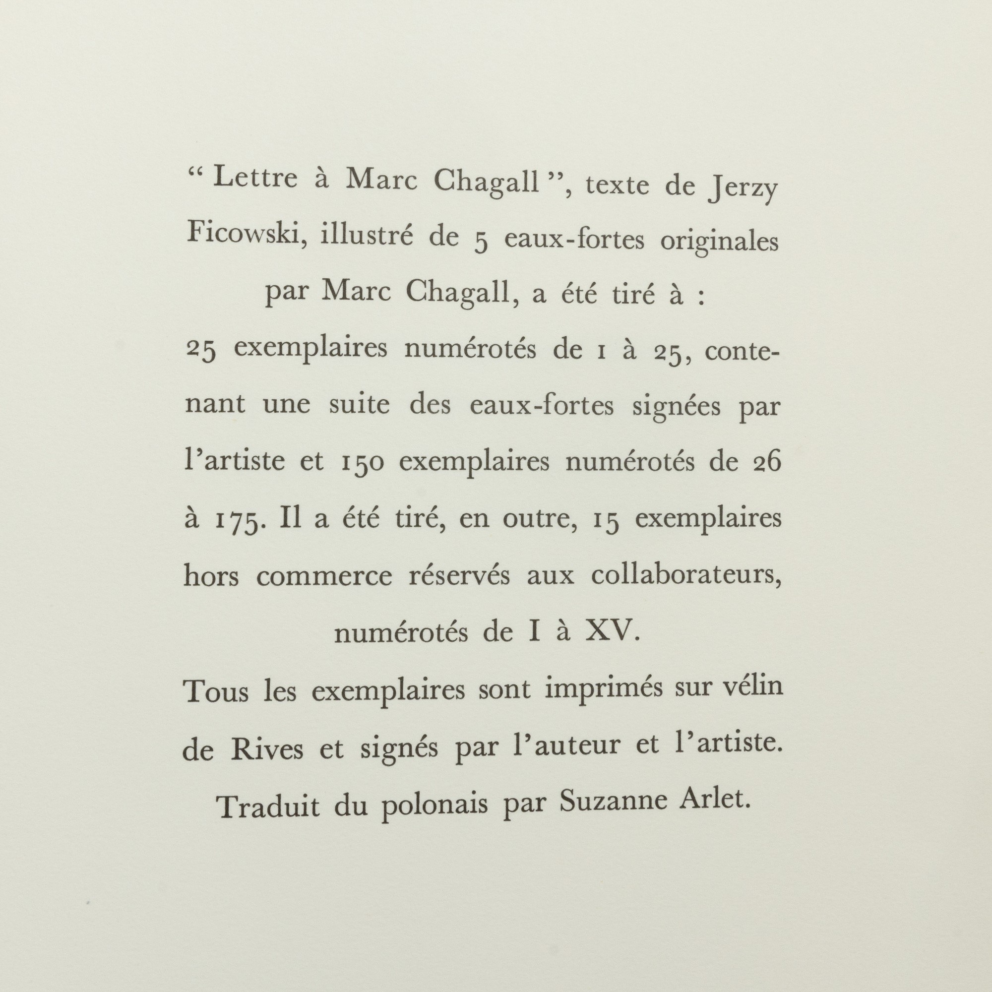 Marc Chagall - Jerzy Ficowski - Chagall, Marc; Ficowski, Jerzy, Lettre à Marc Chagall, libro d'ar...