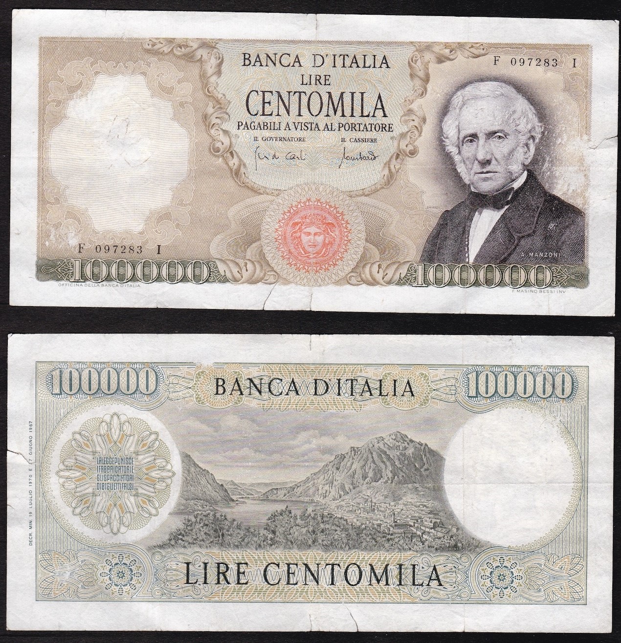 Repubblica Italiana, Lotto di quattro banconote in lire (100.000, 20.000, 10.000, 5.000)