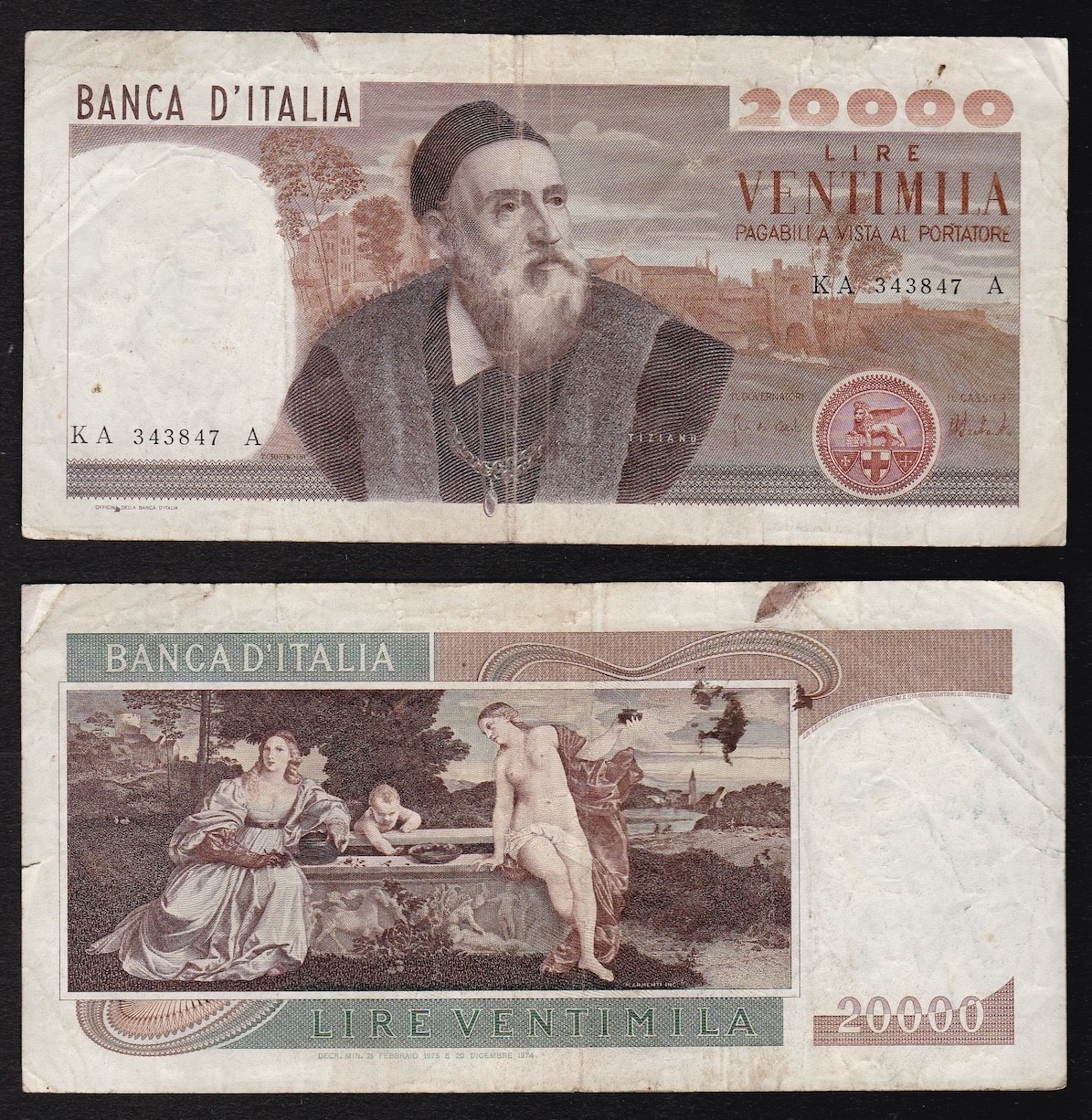Repubblica Italiana, Lotto di quattro banconote in lire (100.000, 20.000, 10.000, 5.000)