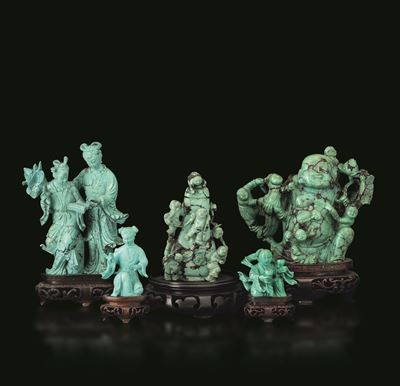 Cina, Dinastia Qing, Cinque figure in turchese raffiguranti personaggi, XIX secolo