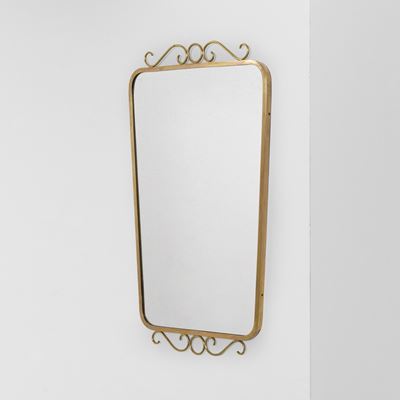 Specchio da parete, cornice in ottone e cristallo specchiato (Italia, ca. 1950)