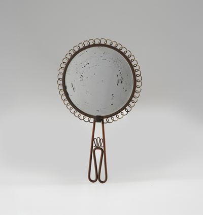 Specchio in ottone e cristallo specchiato (produzione italiana, ca. 1950)