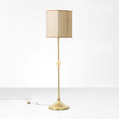 Lampada da terra in metallo e vetro di Murano