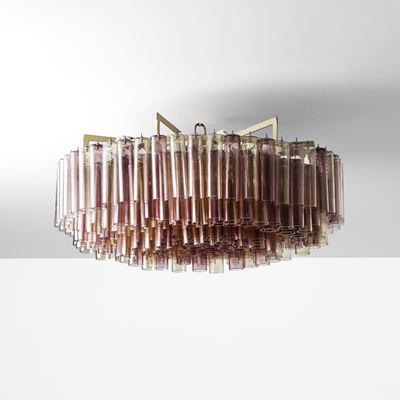 Grande coppia di lampade da plafone in vetro di Murano colorato