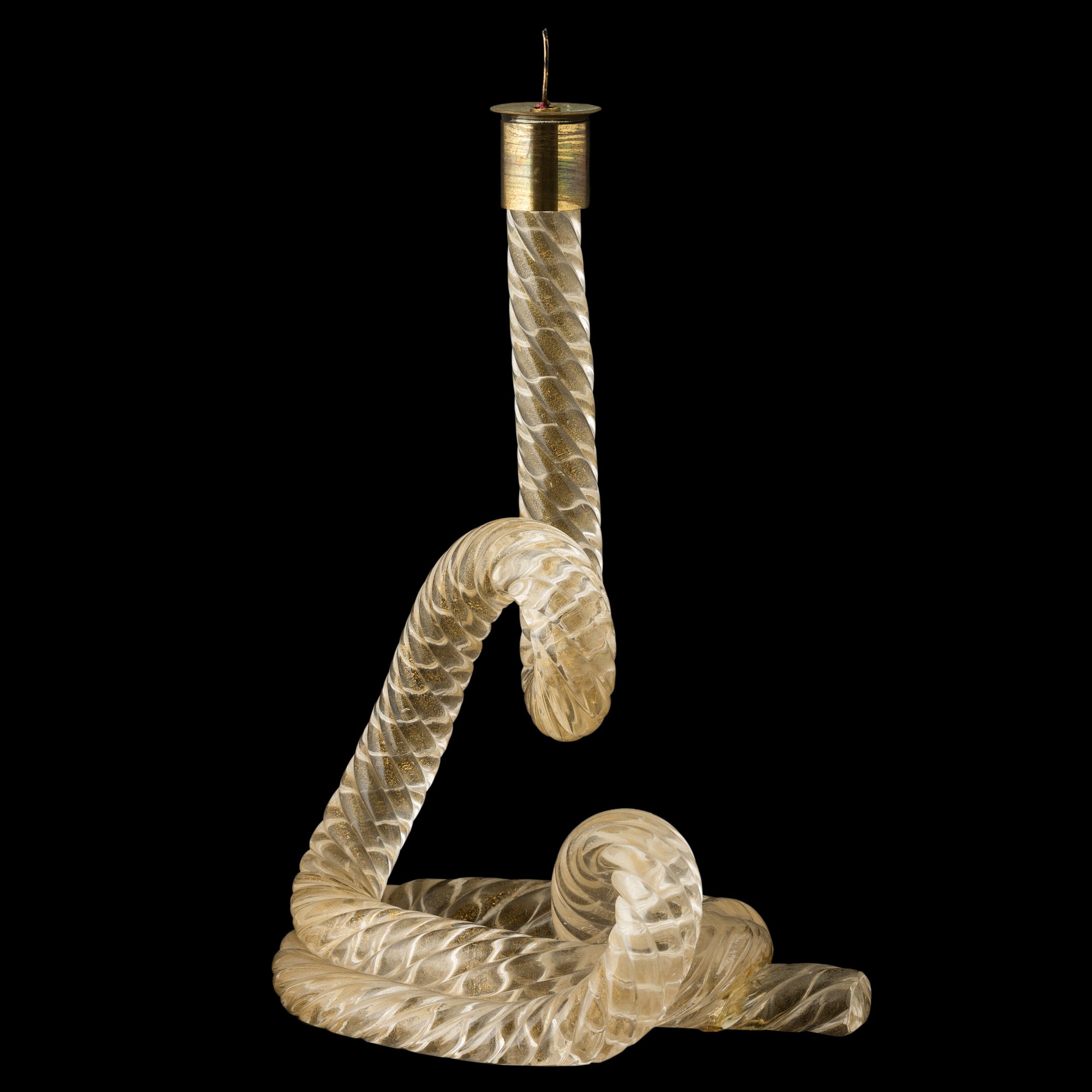 Murano, base di lampada in vetro (anni 1940 ca) con decoro a foglia oro e montatura in ottone