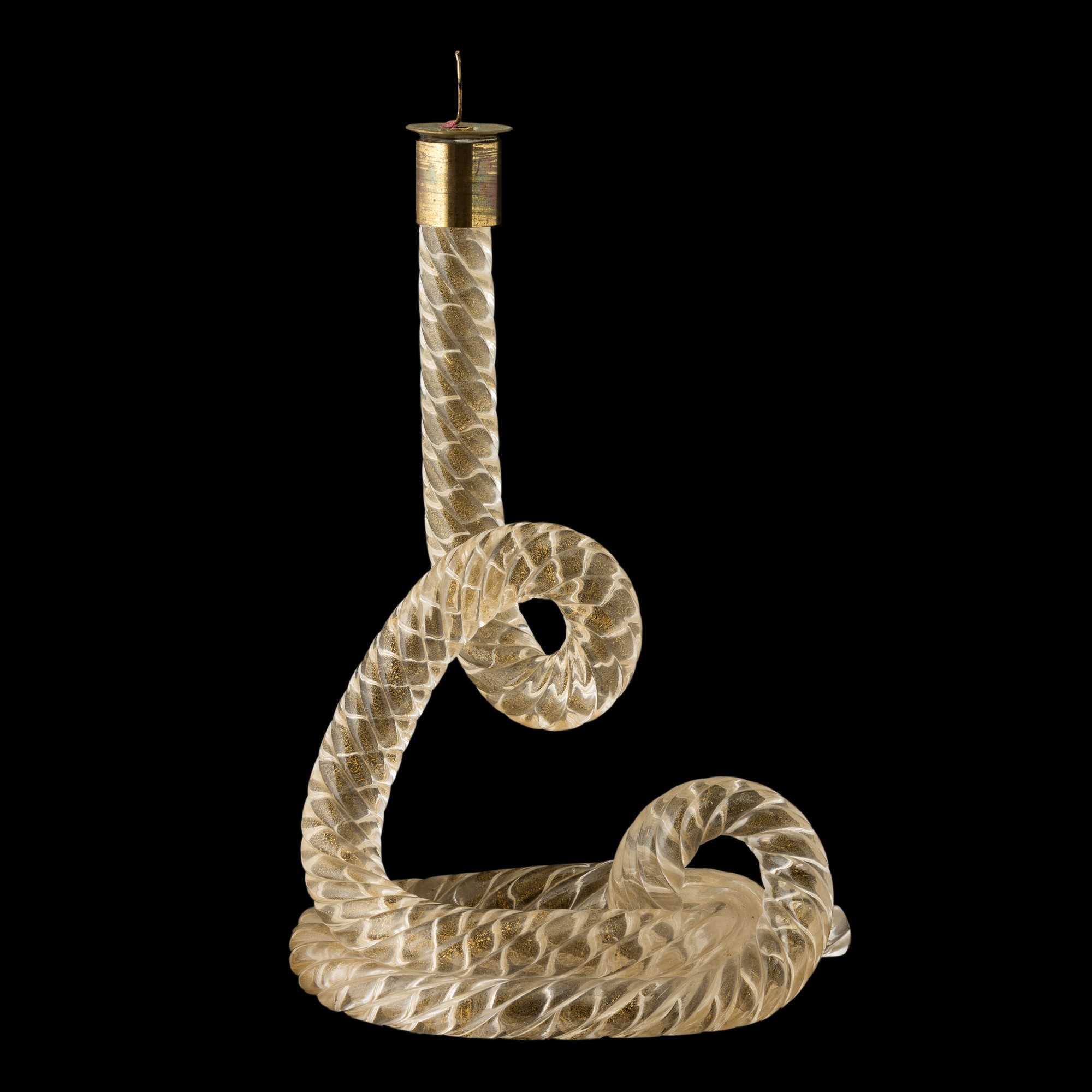 Murano, base di lampada in vetro (anni 1940 ca) con decoro a foglia oro e montatura in ottone